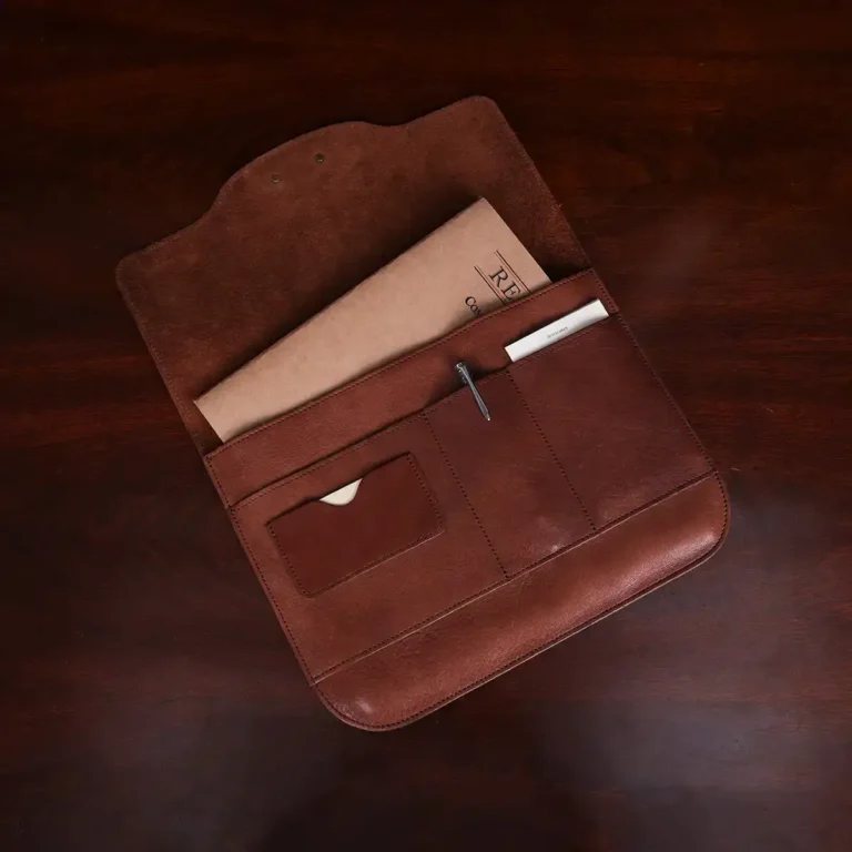 No. 11 Pocket in Vintage Brown - open with utensils and paper