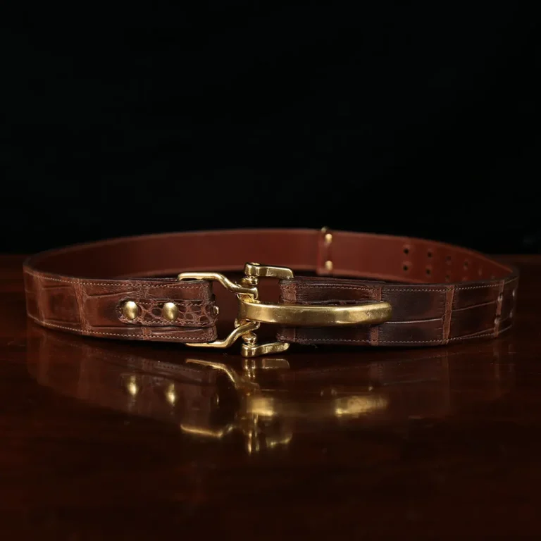 No. 5 Cinch Belt in brown American Alligator and brass buckle - id 002 - front view