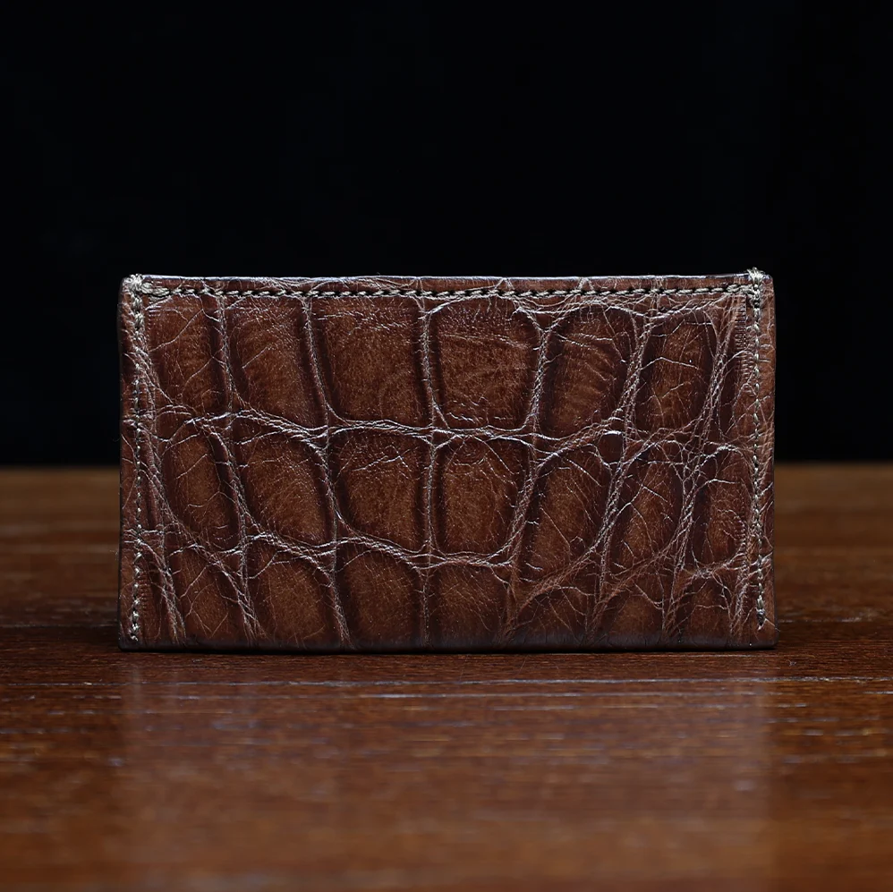 View larger image of No. 3 Card Wallet in Vintage Brown American Alligator - ID 001 - back
