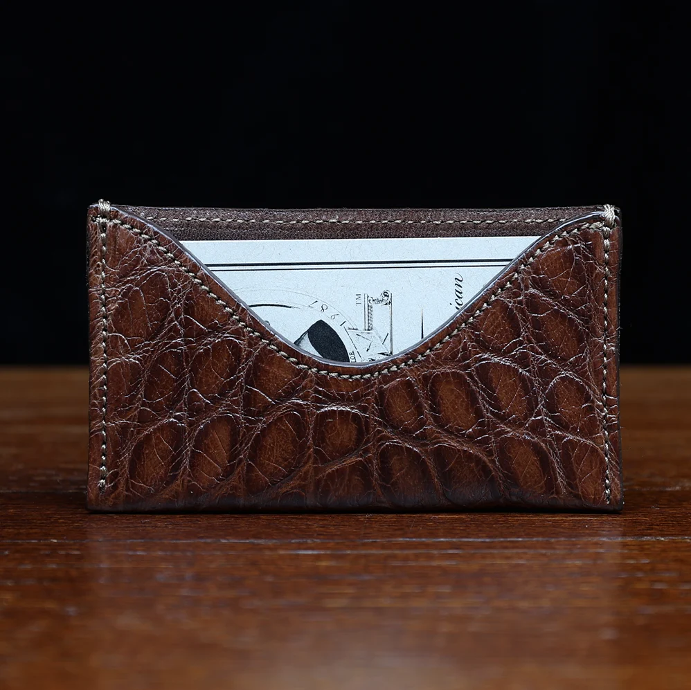 View larger image of No. 3 Card Wallet in Vintage Brown American Alligator - ID 001 - front