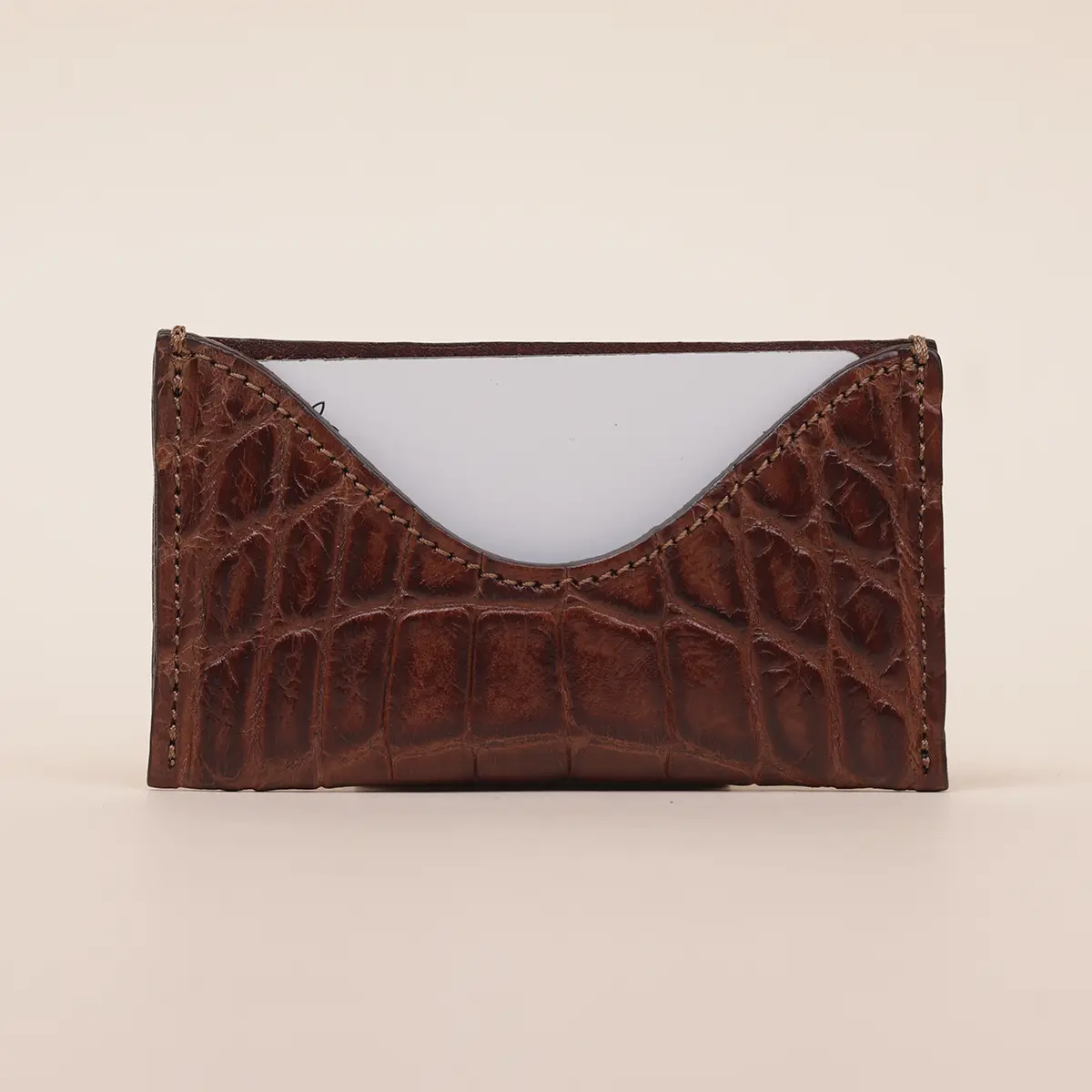 View larger image of No. 3 Card Wallet in Vintage Brown American Alligator - ID 003 - front view