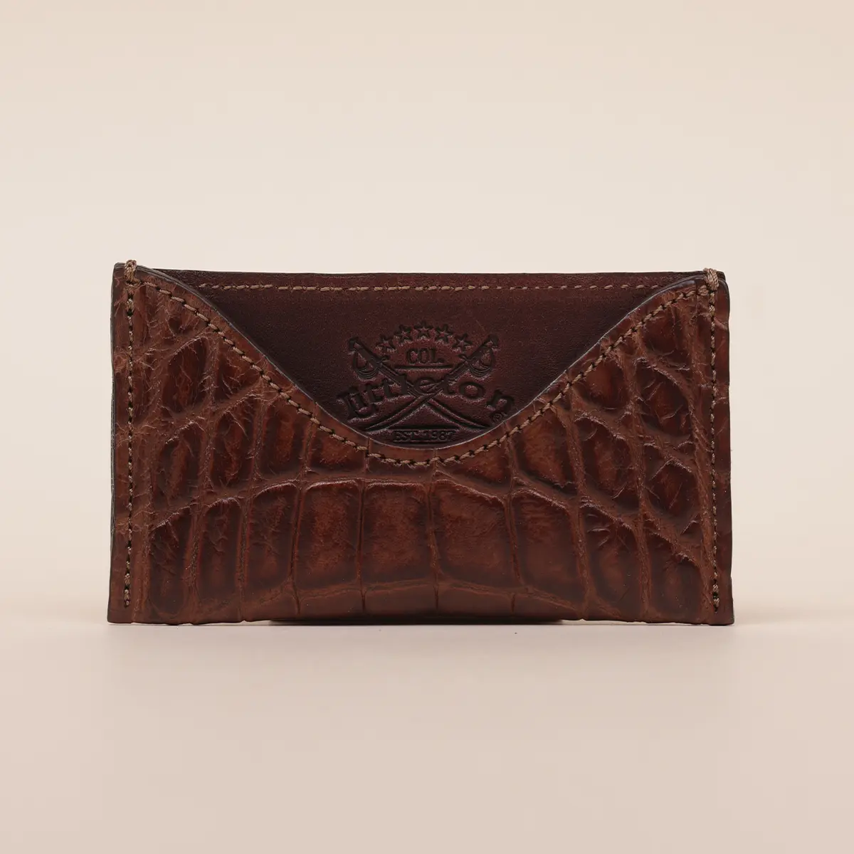 View larger image of No. 3 Card Wallet in Vintage Brown American Alligator - ID 003 - front view