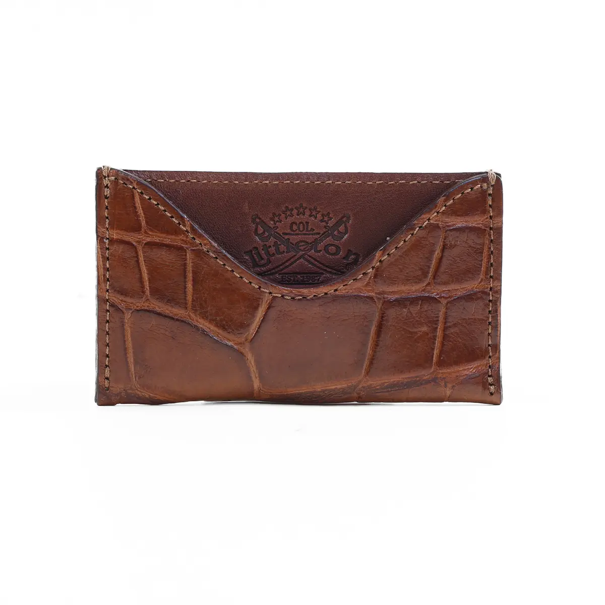 View larger image of No. 3 Card Wallet in Vintage Brown American Alligator - ID 003 - front view