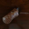 No. 2 Eyecase Glasses Case in Brown American Alligator with glasses- ID 001 - front open view on wood table