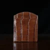 Front pocket wallet in brown American Alligator - ID 001 - back view on black background