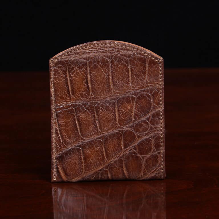 Front pocket wallet in brown American Alligator - ID 001 - back view on black background