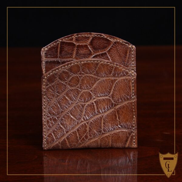 Front pocket wallet in brown American Alligator - ID 001 - front view on black background
