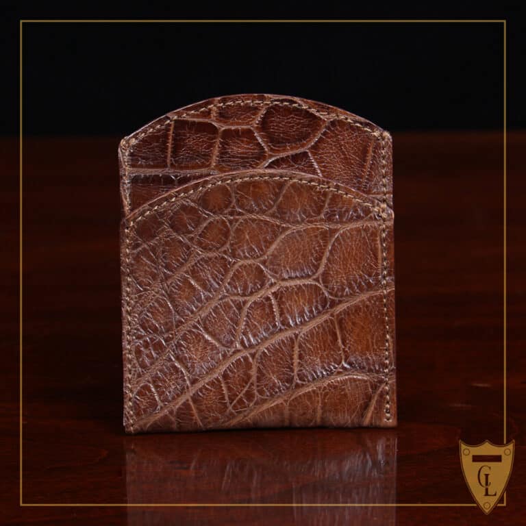 Front pocket wallet in brown American Alligator - ID 001 - front view on black background