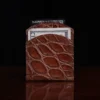 Front pocket wallet in brown American Alligator - ID 001 - front view with card and money on black background