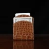 Front pocket wallet in brown American Alligator - ID 001 - front view with card and money on black background