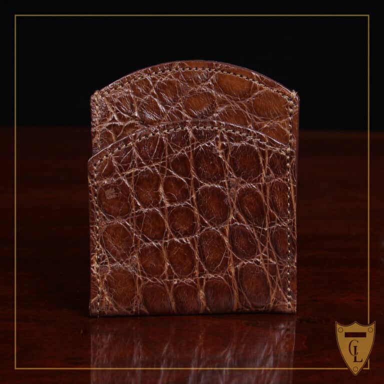 Front pocket wallet in brown American Alligator - ID 002 - front view on black background