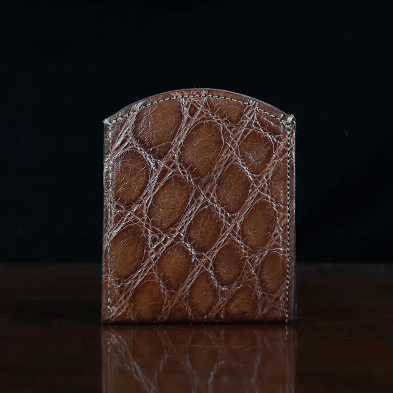 Front pocket wallet in brown American Alligator - ID 003 - back view on black background