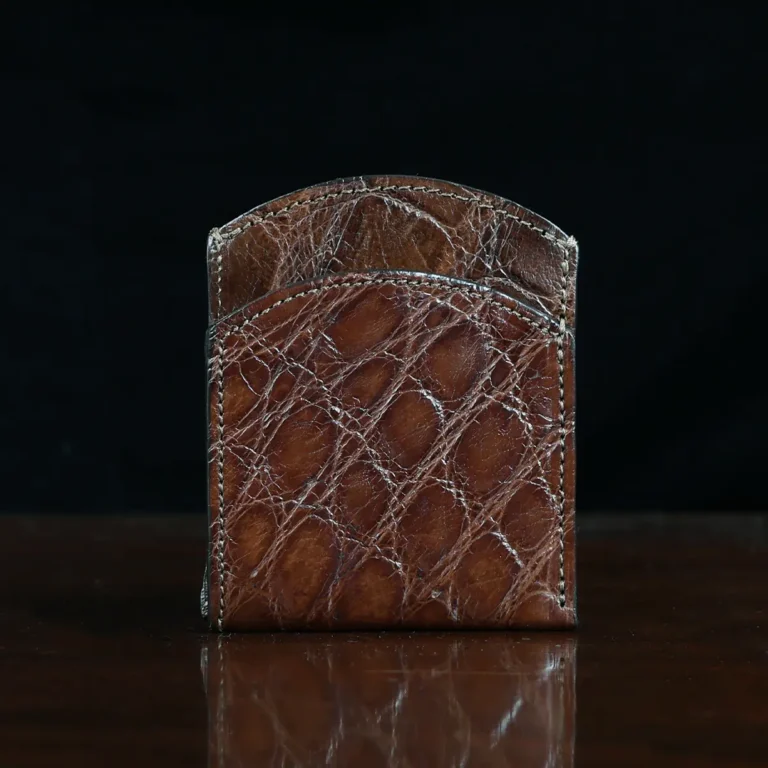 Front pocket wallet in brown American Alligator - ID 003 - front view on black background