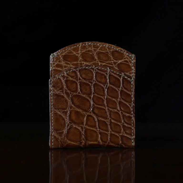 Front pocket wallet in brown American Alligator - ID 003 - front view on black background
