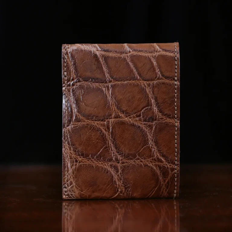 Front pocket wallet with flap in brown American Alligator - ID 001 - back view