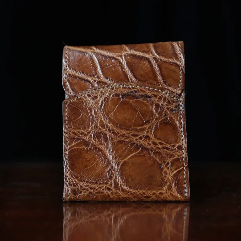 Front pocket wallet with flap in brown American Alligator - ID 001 - front view