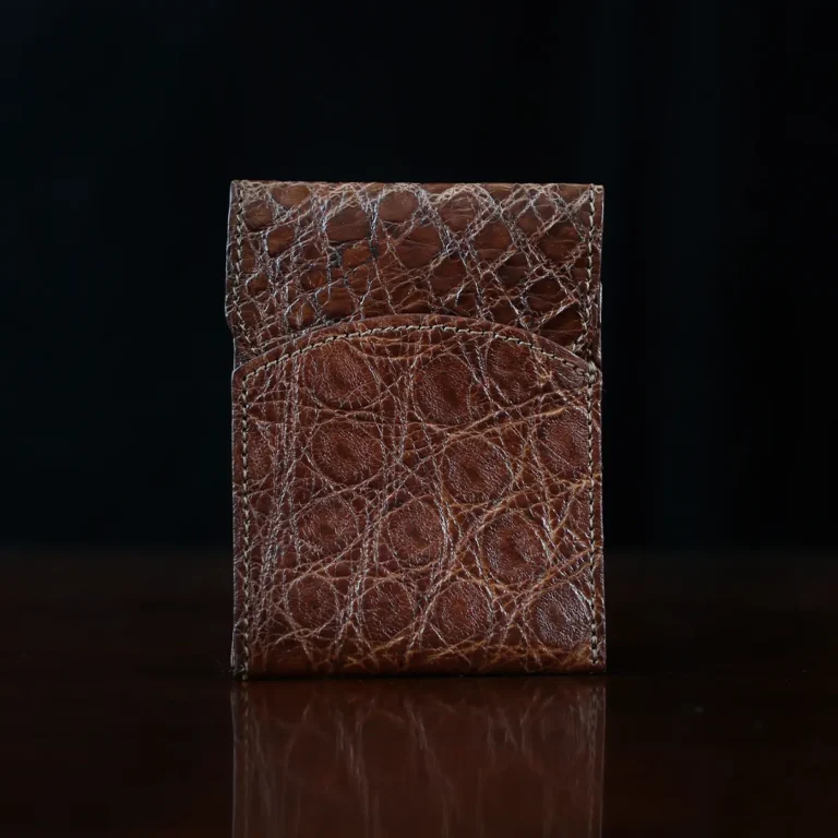 Front pocket wallet with flap in brown American Alligator - ID 001 - front view