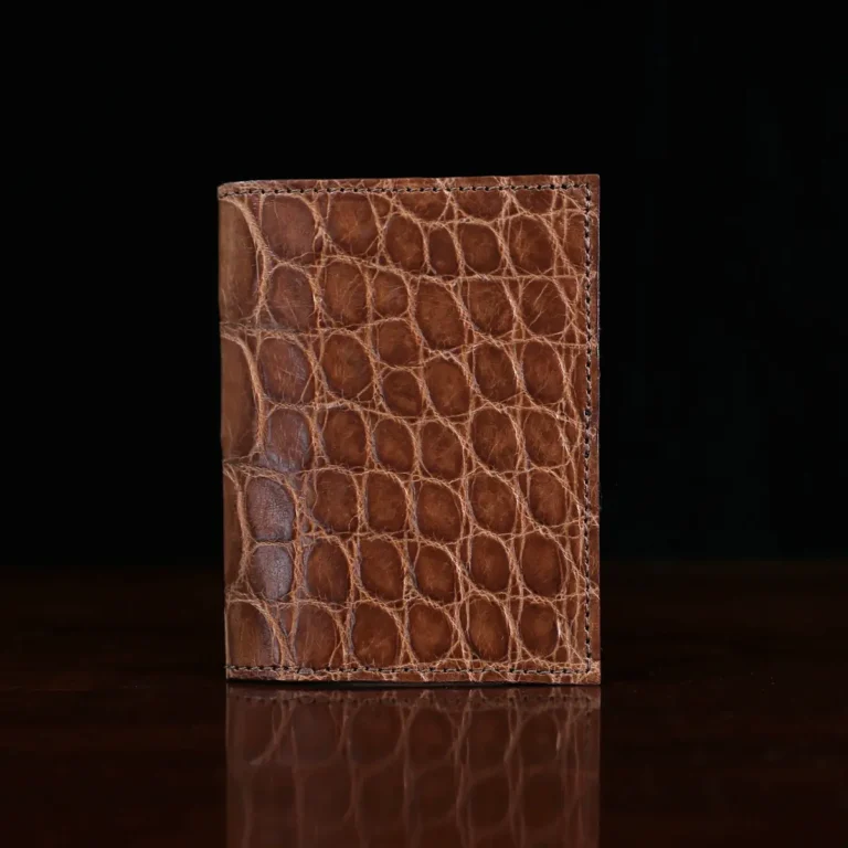 No. 2 Card Wallet in Vintage Brown American Alligator - ID 002 - front view on a black background