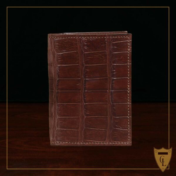 No. 2 Card Wallet in Vintage Brown American Alligator - ID 002 - front view cut out on a black background