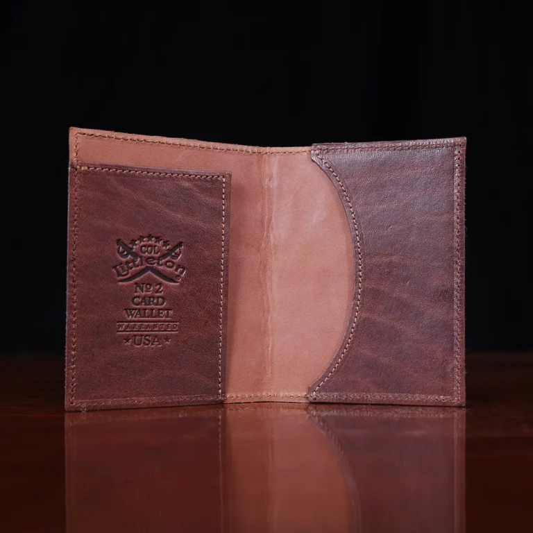 No. 2 Card Wallet in Vintage Brown American Alligator - ID 003 - open view on a black background