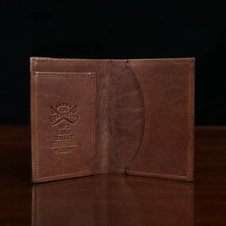No. 2 Card Wallet in Vintage Brown American Alligator - ID 002 - open view on a black background