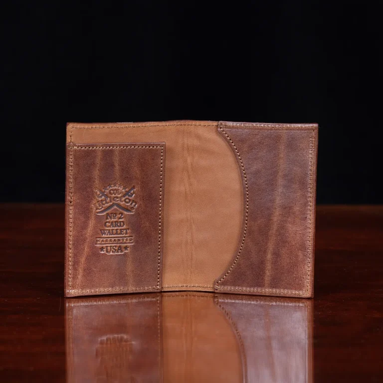 No. 2 Card Wallet in Vintage Brown American Alligator - ID 003 - open view on a black background