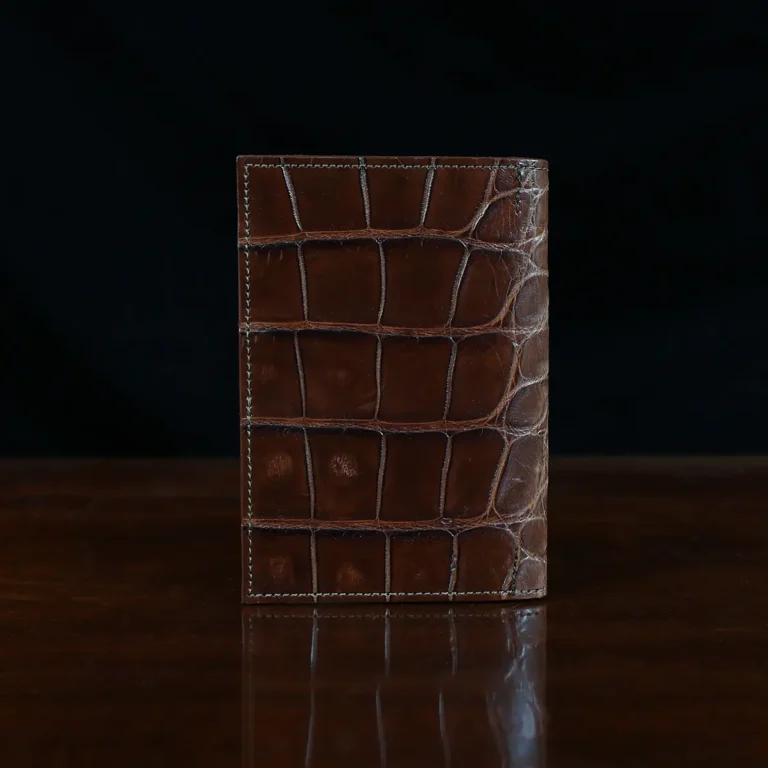 No. 23 Pocket Journal in Vintage Brown American Alligator - ID 001 - back view on a black background
