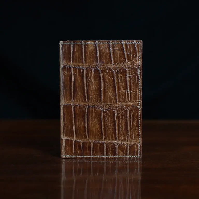 No. 23 Pocket Journal in Vintage Brown American Alligator - ID 001 - front view on a black background