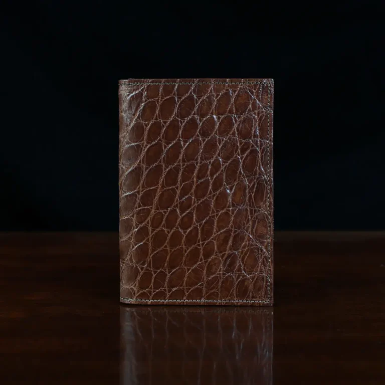 No. 23 Pocket Journal in Vintage Brown American Alligator - ID 001 - front view on a black background