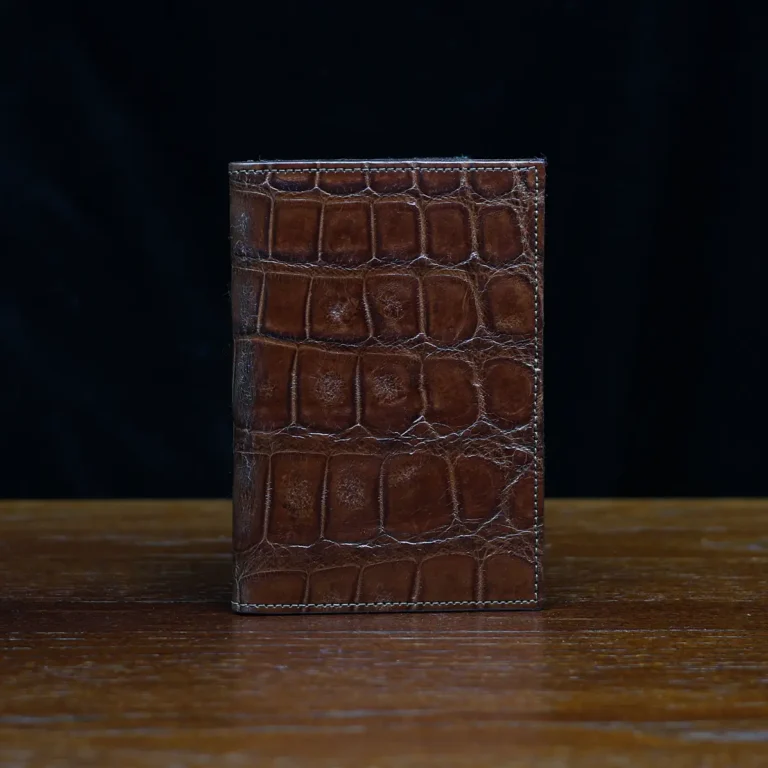 No. 23 Pocket Journal in Vintage Brown American Alligator - ID 001 - front view on a black background