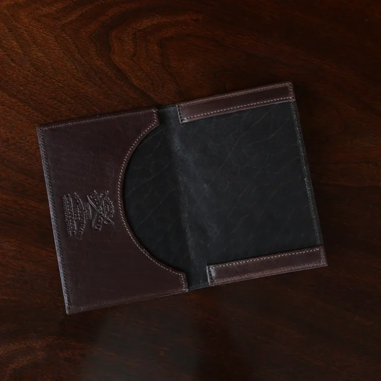 No. 23 Pocket Journal in Vintage Brown American Alligator - ID 001 - open view of front on a black background