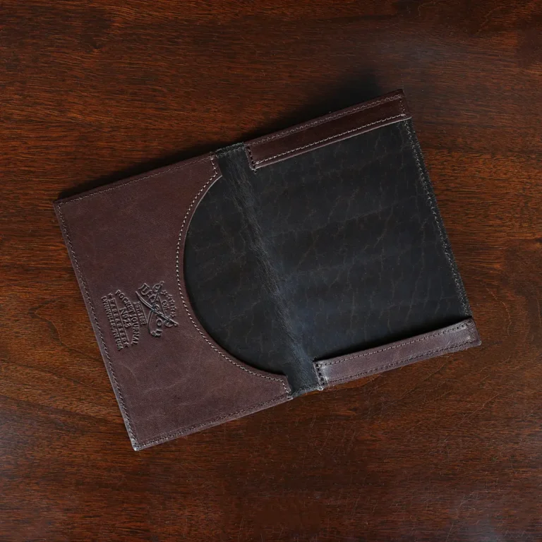 No. 23 Pocket Journal in Vintage Brown American Alligator - ID 001 - front open view on a black background