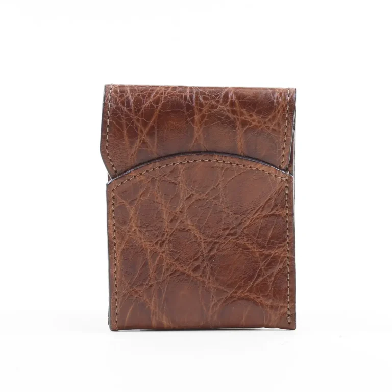 Front pocket wallet with flap in brown American Alligator - front view - 001