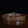no 5 cinch belt in american alligator - size small- back view on a wood table and dark background - id 002