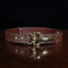 no 5 cinch belt in american alligator - size small- front view on a wood table and dark background - id 002
