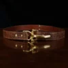 No. 5 Cinch Belt in brown American Alligator and brass buckle - ID 001 - front view on black background