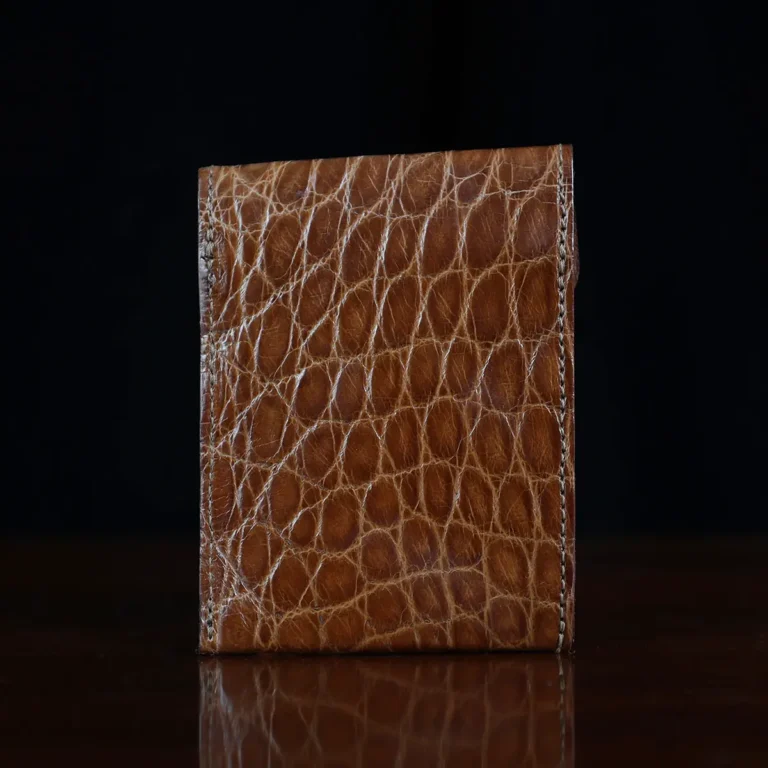 Front pocket wallet with flap in brown American Alligator - ID 003 - back view
