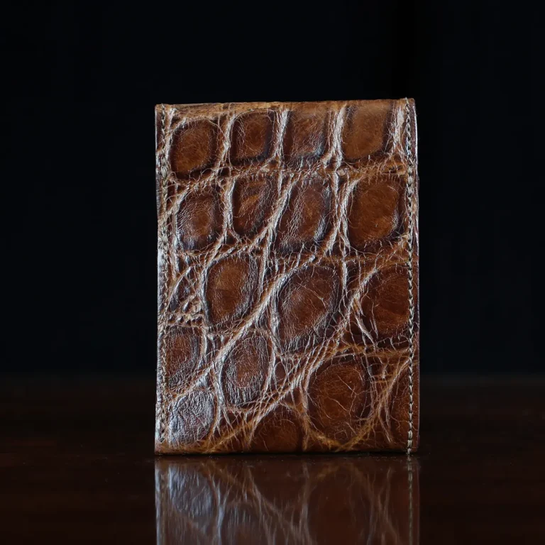 Front pocket wallet with flap in brown American Alligator - ID 003 - back view