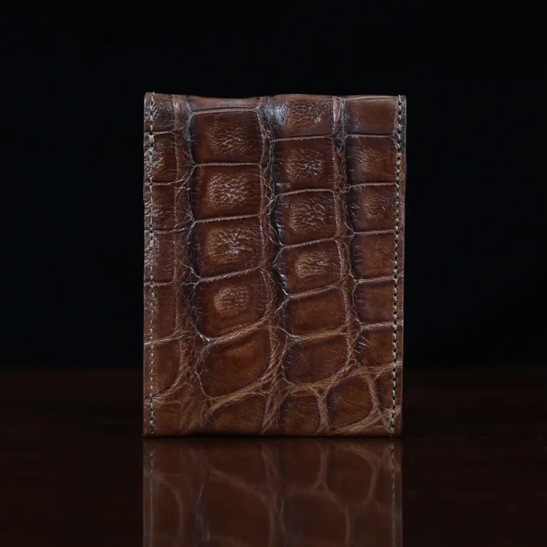 Front pocket wallet with flap in brown American Alligator - ID 003 - bacl view