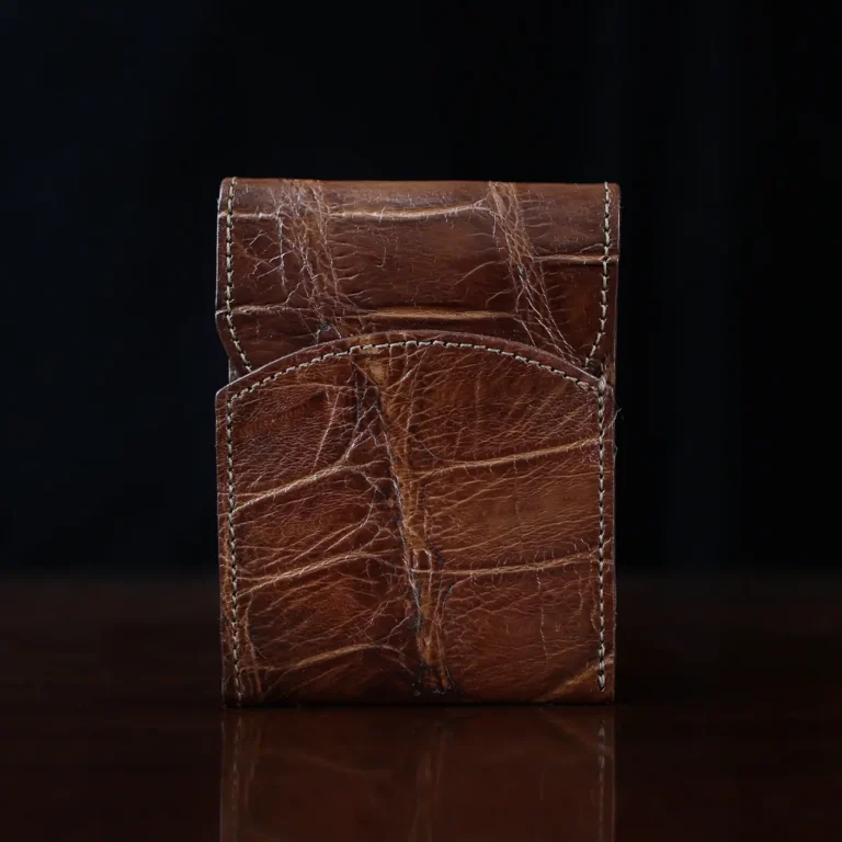 Front pocket wallet with flap in brown American Alligator - ID 003 - front view