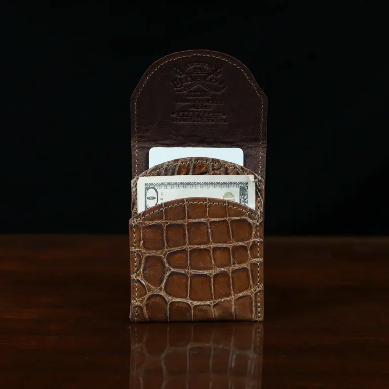 American Alligator front pocket wallet, showing the front open with cash and card - id 003