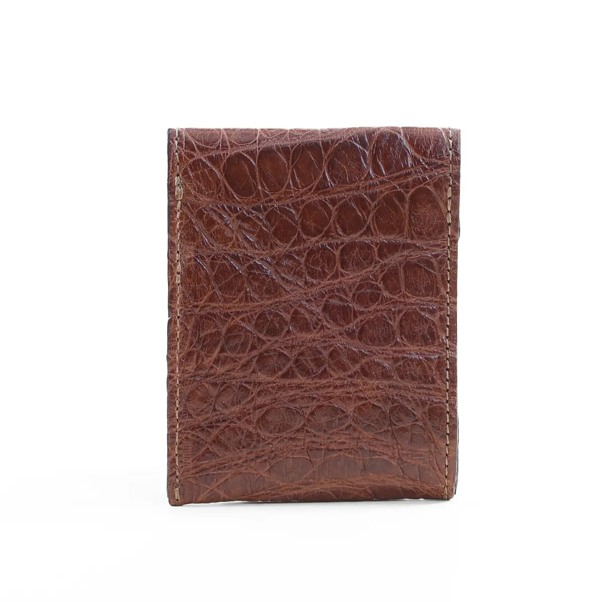 View larger image of Front pocket wallet with flap in brown American Alligator - back view - 002