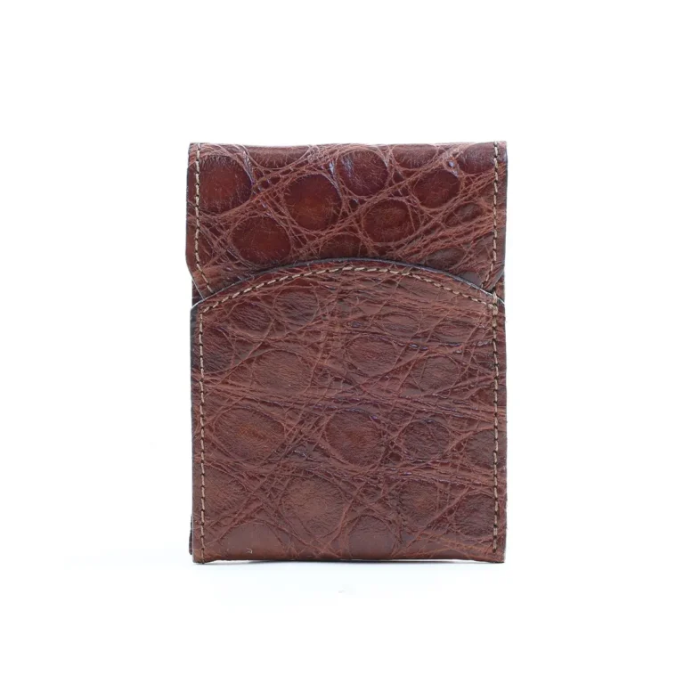 Front pocket wallet with flap in brown American Alligator - front view - 002