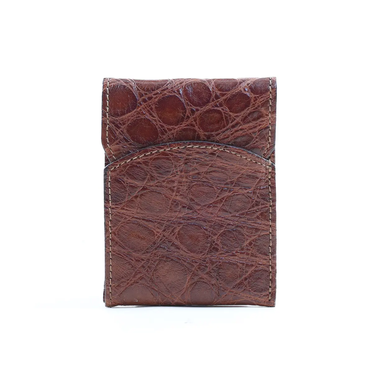 View larger image of Front pocket wallet with flap in brown American Alligator - front view - 002