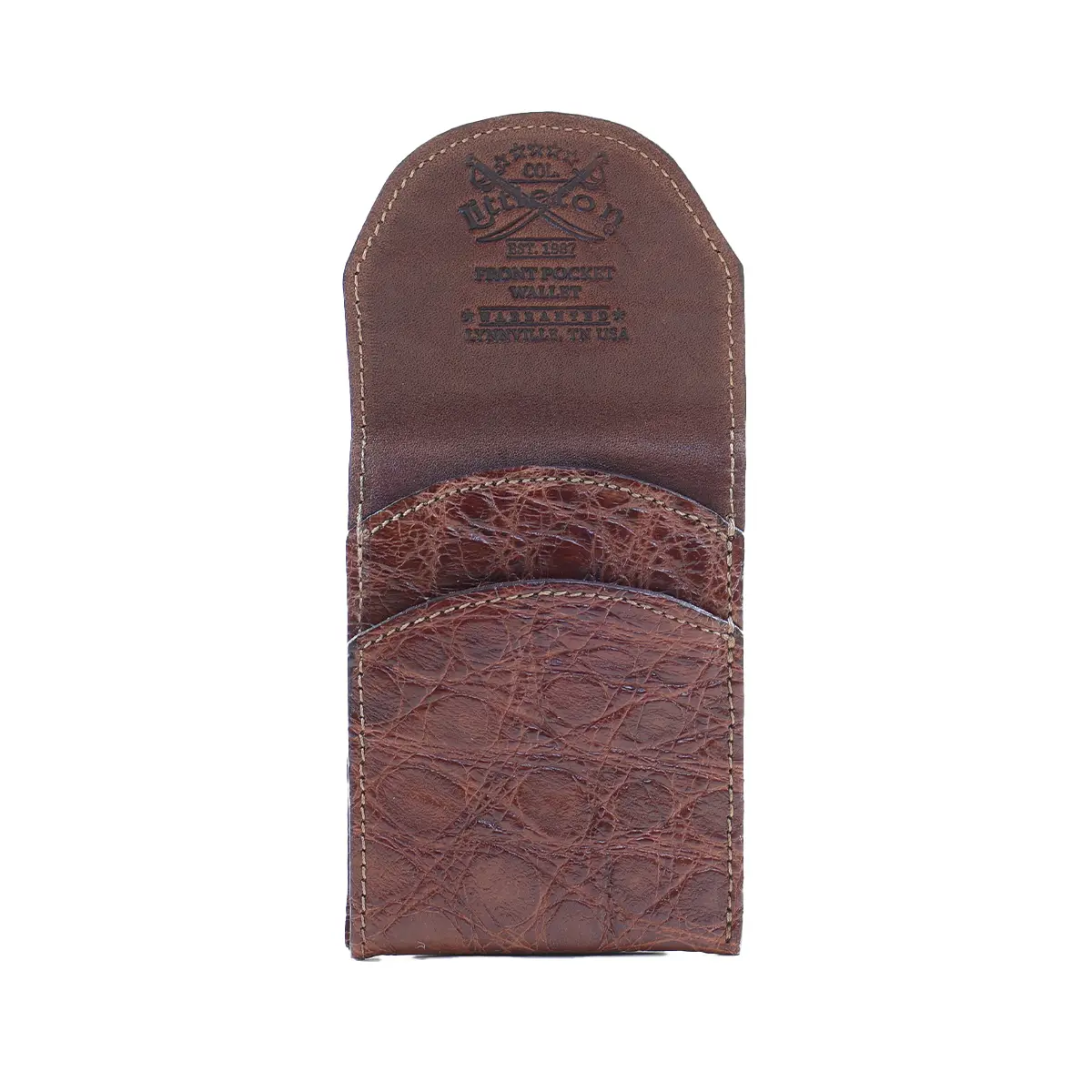 View larger image of Front pocket wallet with flap in brown American Alligator - front view - 002