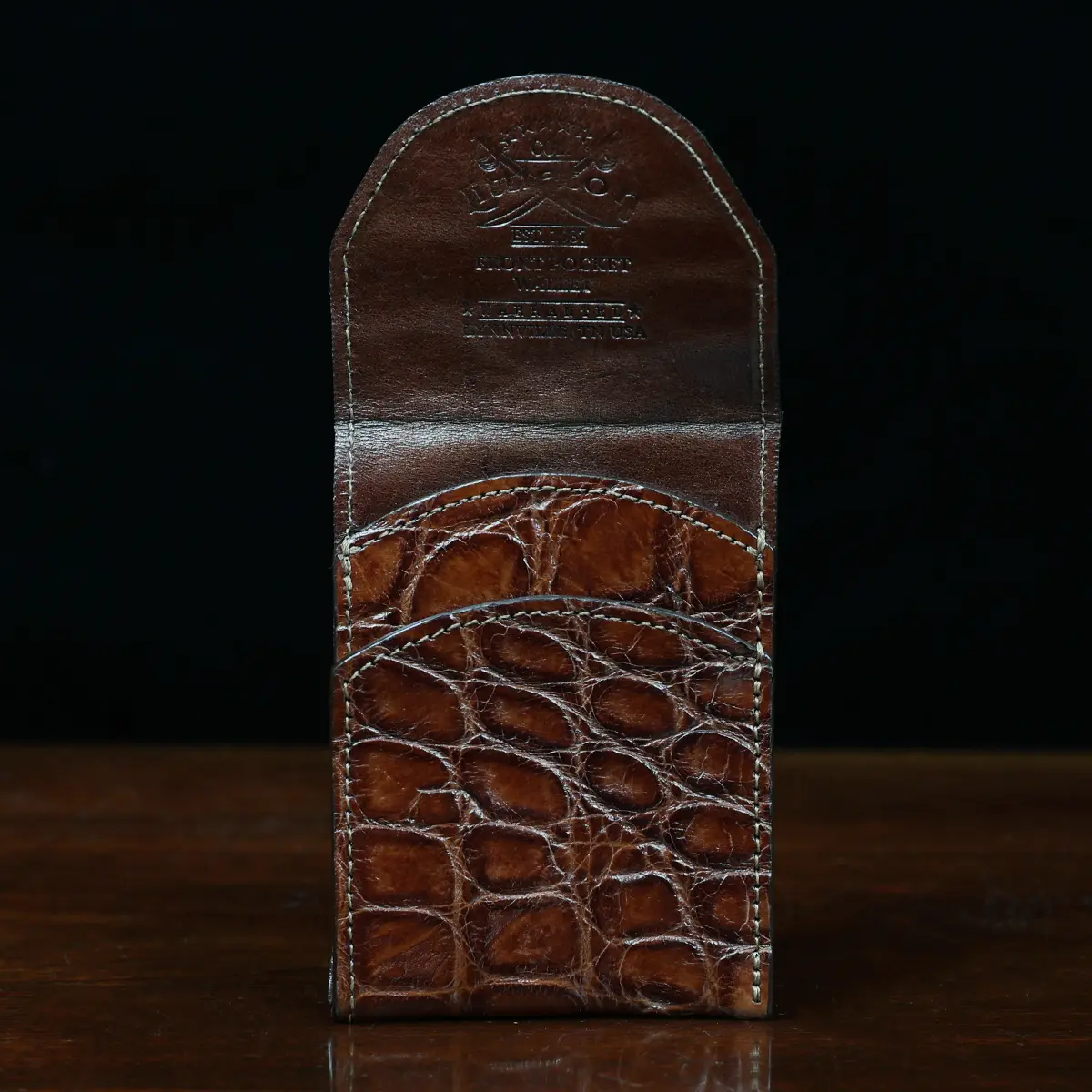 View larger image of American Alligator front pocket wallet, showing the front open - id 003