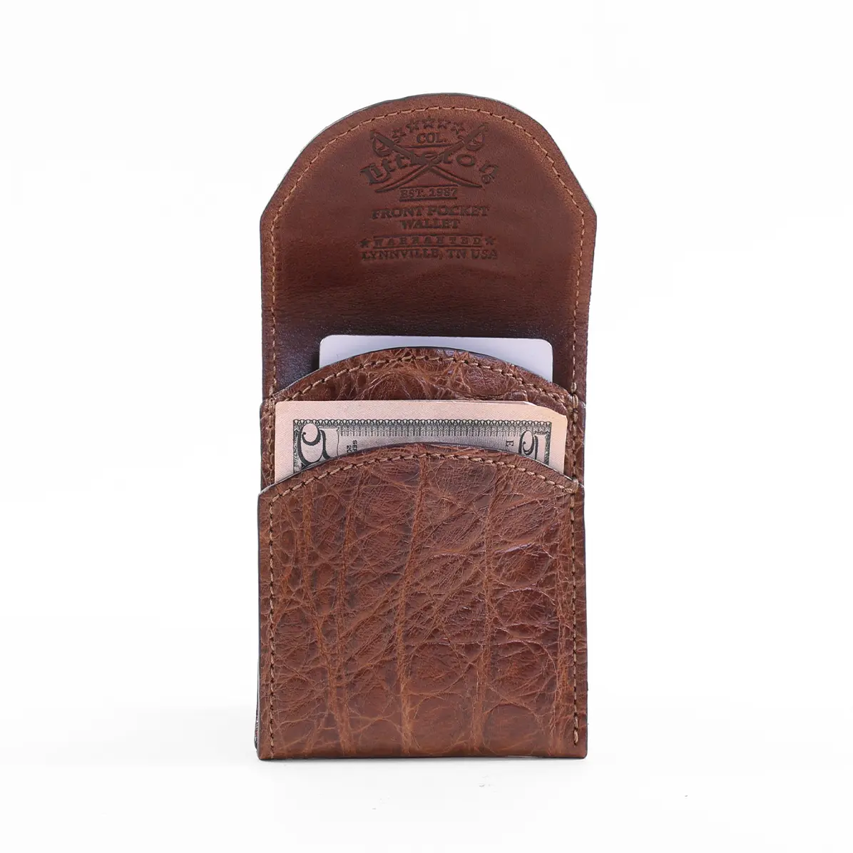 View larger image of American Alligator front pocket wallet, showing the front open - id 003