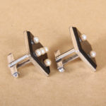 vintage cuff links - sterling silver onyx pearls "lucky sevens"