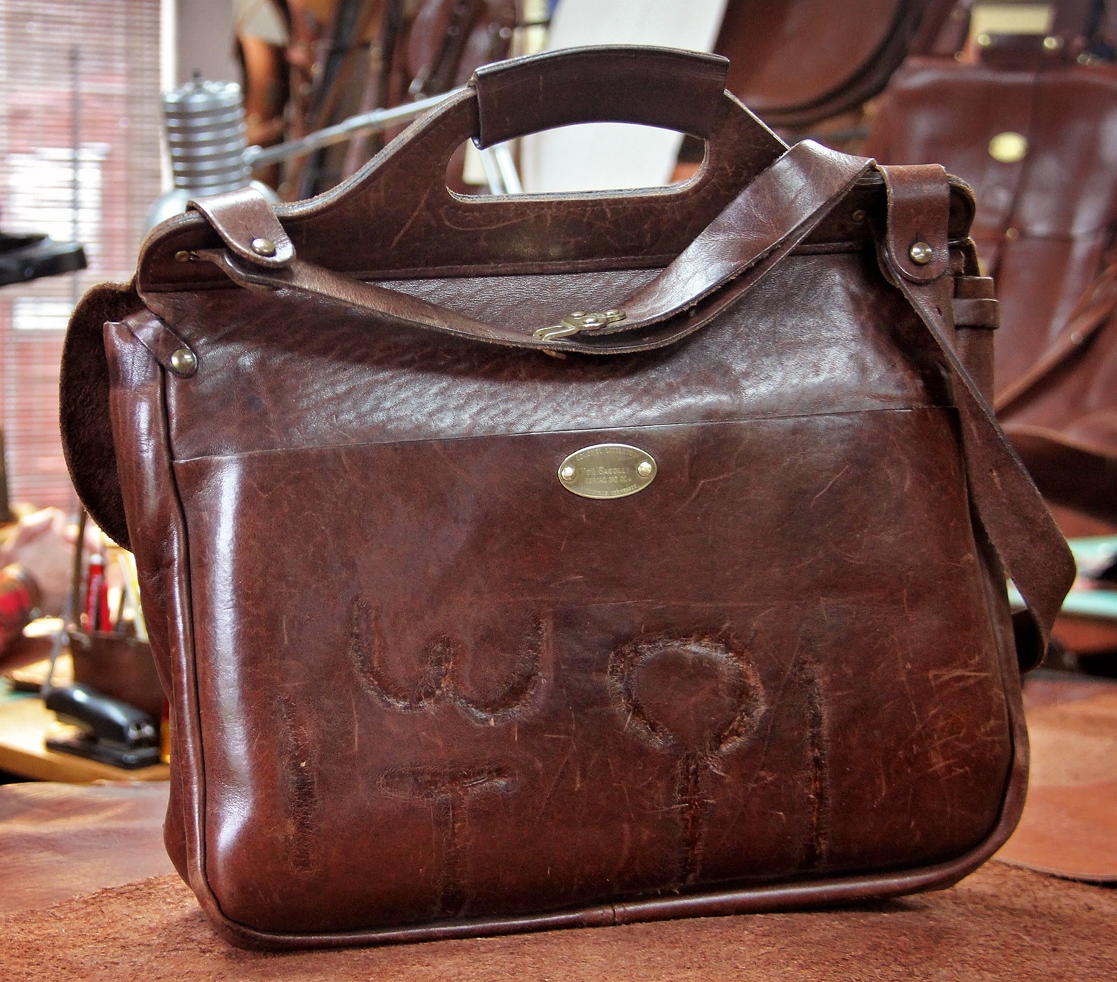 Back view of Col.'s original No. 1 Saddlebag Briefcase