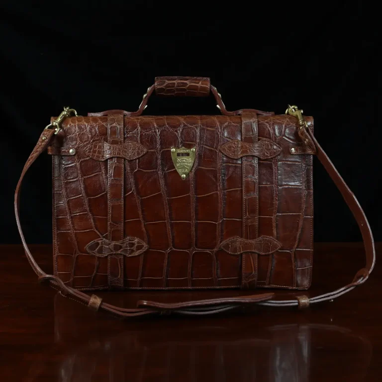 No. 1943 Navigator Briefcase in Vintage Brown American Alligator - Serial number 015 - back view